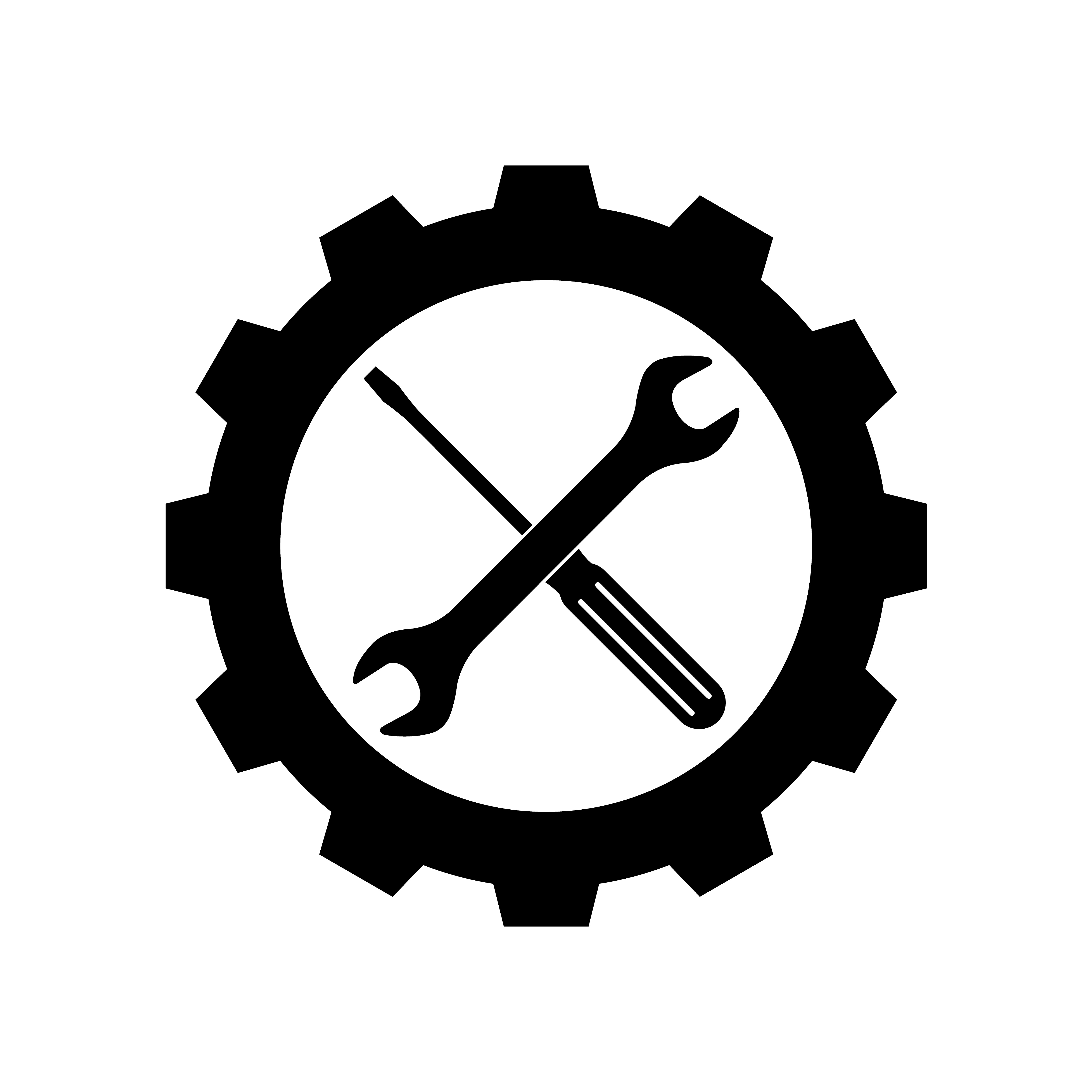 a x made of a screw driver and wrench, surrounded by a sprocket
